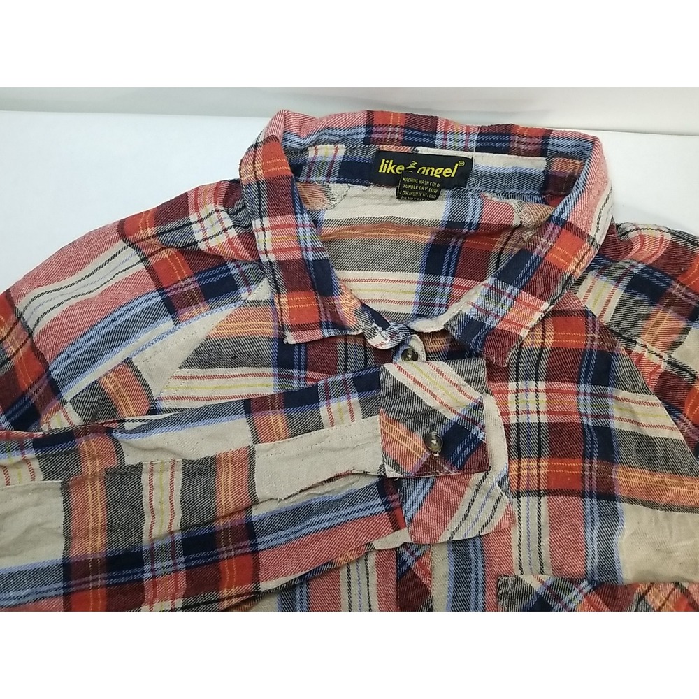 Like An Angel Plaid Flannel‎ Womens 3/4 Sleeve Shirt Medium